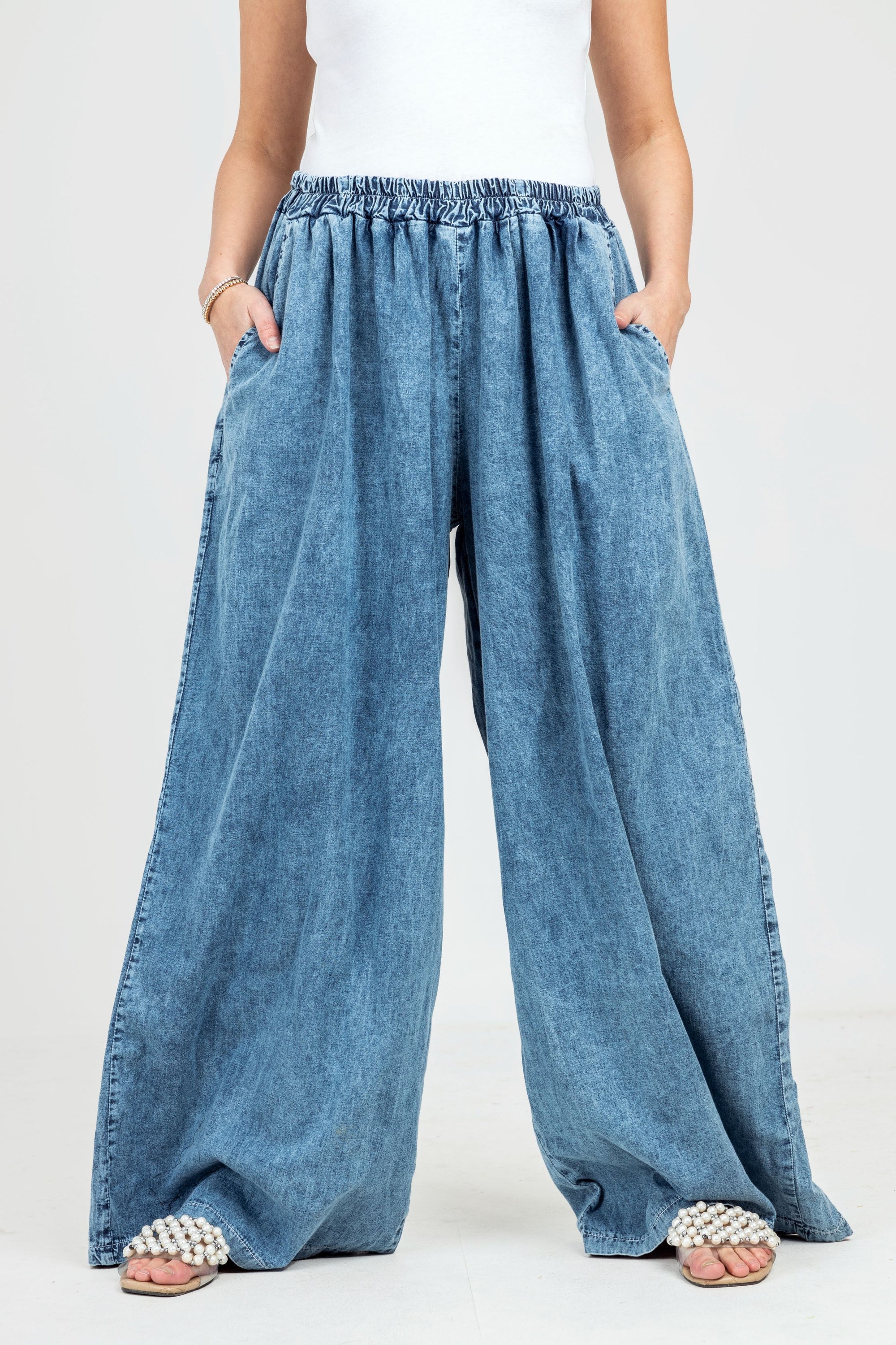 Blue Wide Leg Denim Pants