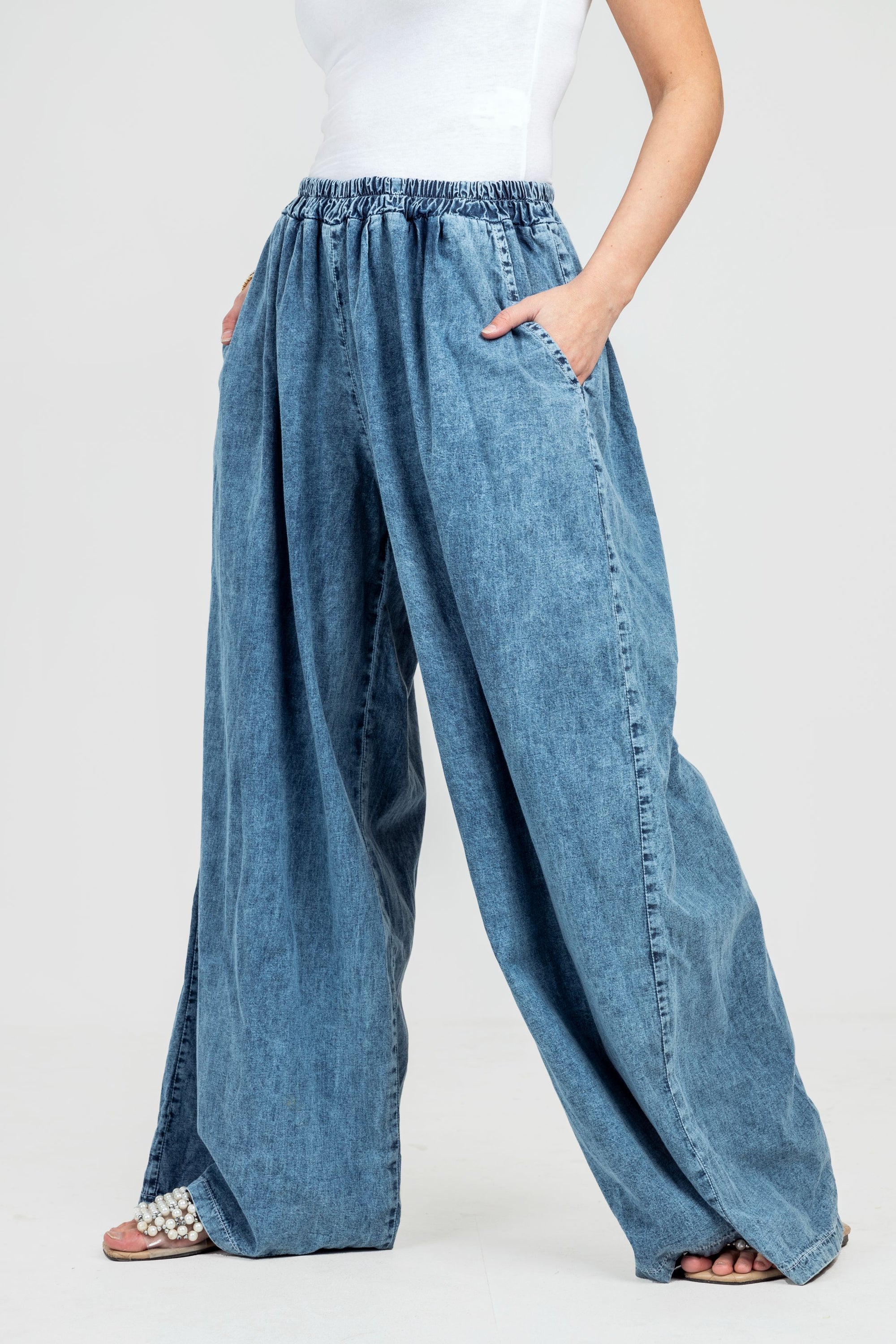 Blue Wide Leg Denim Pants