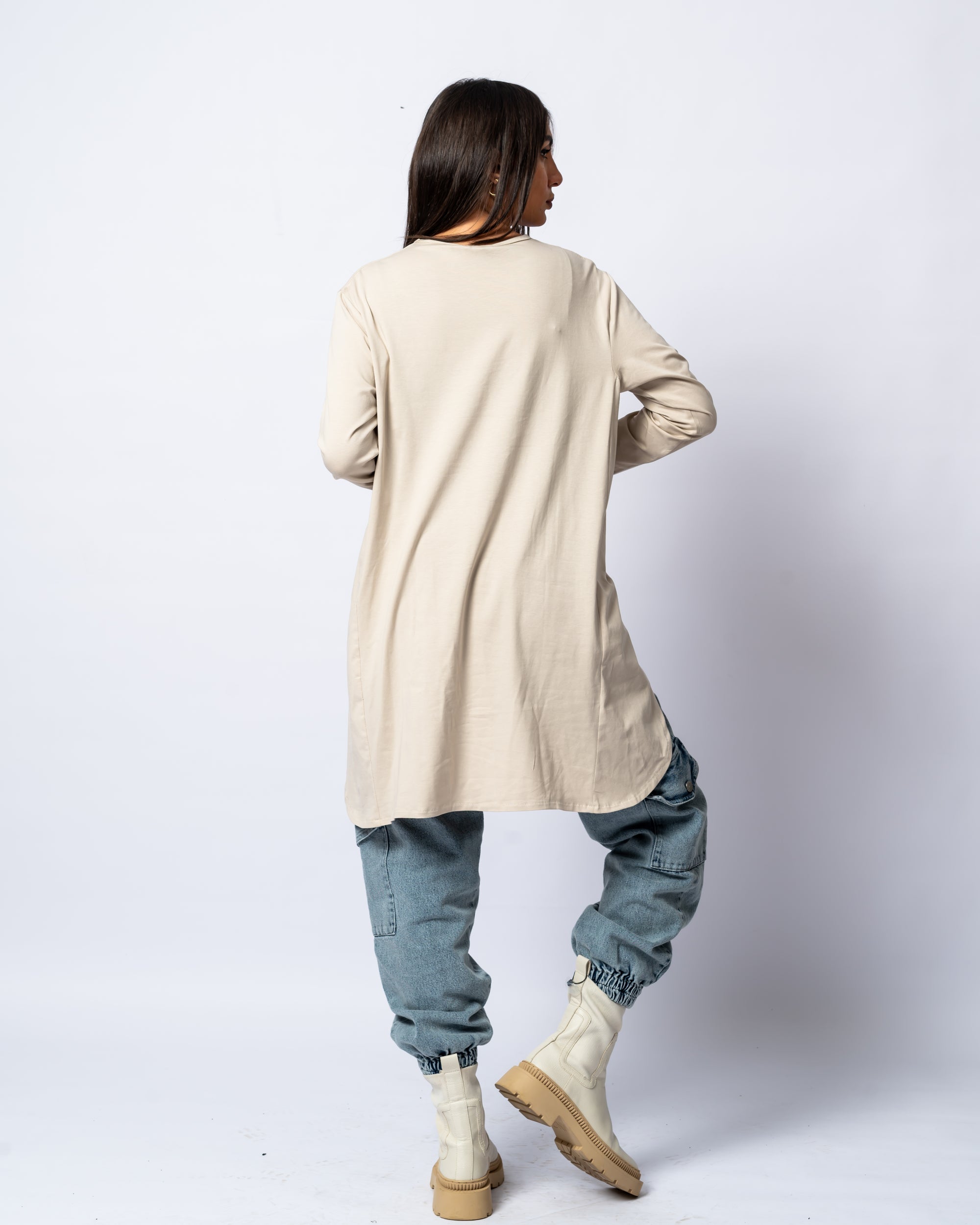 Basic High Low Beige Top - Theyab