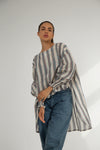 Grey Stripped Linen Top - Theyab