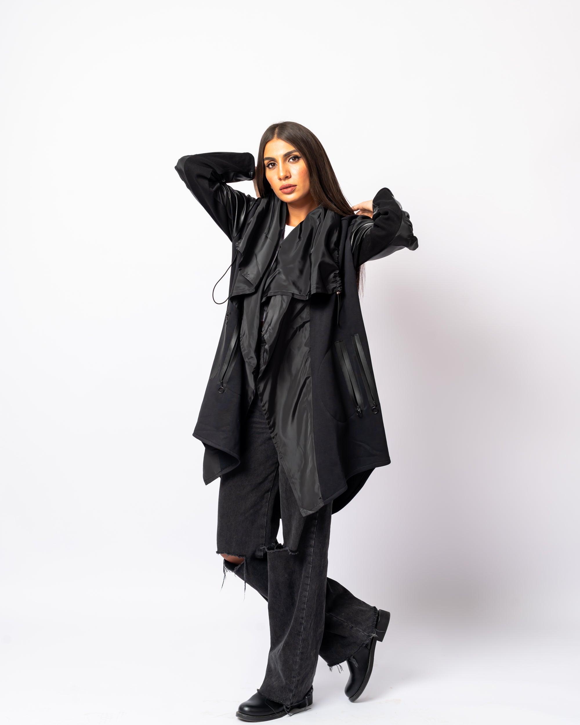 The Fleece Black Leather Jacket - Theyab